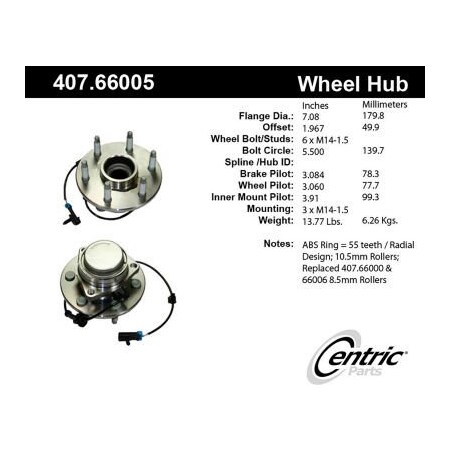 Centric Centric Premium Hub and Bearing Assembly; With Integral ABS, Centric Parts 407.66005 407.66005